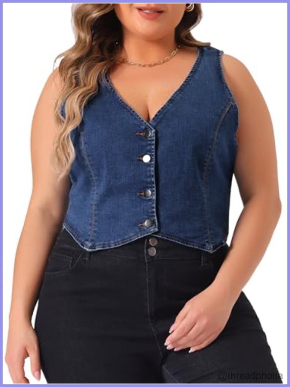 Plus Size Stretch Denim Vest for Women Sleeveless V Neck Button Down Casual